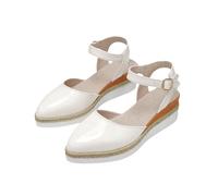 Alpargata brillante con puntera cerrada para mujer, plataforma trenzada, plataforma trenzada, zapatos casuales de verano para caminar, White, 37.5 EU