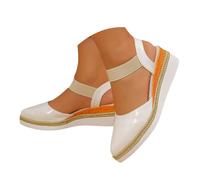 Alpargata de punta cerrada para mujer, con correa elástica en el tobillo, zapatos casuales, ligeros, para uso diario y verano, White, 38 EU