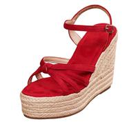Alpargatas Mujer Correa Cuña Abiertas Boho para Trabajo y Verano, rojo, 40 EU