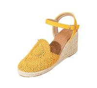 Alpargatas para mujer, sandalias de tacón con cuña, zapatos de verano, hebilla ajustable, zapatos casuales, de lino, sandalias de verano, sandalias de cuña cerradas, sandalias con tiras, amarillo, 40