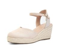 Alpargatas Para Mujer, Sandalias De Verano De Ante Ajustables Con Tira Al Tobillo Y Punta Cerrada Con Plataforma Y Cuña, Zapatos Cuña Cómodos Informales Tira Al Tobillo, Para Familia(Apricot,37 EU)