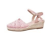 Alpargatas para mujer tacón de cuña antideslizante boho zapatos de verano de yute trenzado frente cerrado sandalias cuña plataforma ortopédica alpargatas cómodas elegantes sandalias, 02 rojo, 41 EU