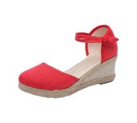 Alpargatas para mujer tacón de cuña antideslizante boho zapatos de verano de yute trenzado frente cerrado sandalias cuña plataforma ortopédica alpargatas cómodas elegantes sandalias, O rojo., 42 EU