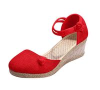 Alpargatas para mujer tacón de cuña bajo, sandalias de mujer sandalias de tiras delanteras cerradas sandalias de tiras laterales abiertas zapatos al aire libre frente a zapatos de tela soporte zapatos