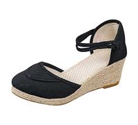 Alpargatas Sandalias Tacón cuña Mujer Cerrado Frente Sandalias Plataforma de Encaje Zapato Mujer Verano Sandalia Cerrar Frente Zapatos Plataforma de Paja, Z Negro, 37 EU