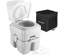 Alpcour Inodoro portátil compacto para interiores y exteriores con bolsa de viaje para camping, RV, barco y más, bomba de pistón, tanque de residuos de 5.3 galones, boquilla de vertido integrada y