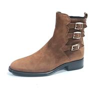 ALPE - Botín con tacón ancho y bajo,punta fina,ante,piel,hebillas de adorno,bota tobillera,cremallera, para: Mujer color: CUERO talla:38