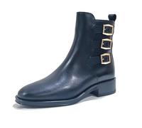 ALPE - Botín con tacón ancho y bajo,punta fina,piel,hebillas en el tobillo,bota tobillera,cremallera, para: Mujer color: NEGRO talla:37