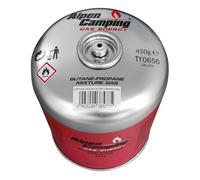 Alpen Camping - Cartucho de gas butano propano EN417 de 450 g, rosca de 7/16 pulgadas, para estufas, quemadores exteriores, tiendas de campaña y viajes, certificado PI0437 (1 unidad)