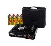 ALPEN CAMPING Hornillo de gas portátil Bavaria+4 cartuchos de gas+maletín