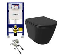 Alpenberger - Inodoro negro con cisterna Juego completo | Elemento de pared completo con kit de montaje Geberit Duofix | WC de pared sin bordes | inodoro con tapa de inodoro