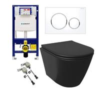 Alpenberger Juego completo de inodoro colgante | inodoro negro mate sin bordes, inodoro con cisterna Geberit Duofix y placa de accionamiento, cisterna empotrada