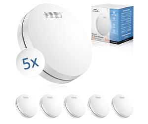 ALPENLUFT Detector de Humo Inalámbrico en Red 10 Años Batería, Alarma de Humo y Detector de Calor 2en1, Alarma de Incendios, Detector de Incendios, Sin Taladrar, Sin LED Intermitente (Set con 5)