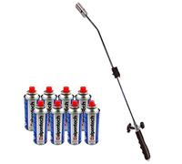 Alpentech KZ Garden - Herbicida térmico piezoeléctrico con antorcha de gas + 8 recargas herbicida térmica, quemador de césped, linterna de jardín