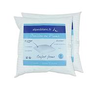 Alpes Blanc Juego de 2 Almohadas Plumas Cuadros/Lot 2 Almohadas Naturales en Plumas/Lot de Almohada Plumas de Pato, 60_x_60_cm