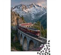 AlpesRompecabezas De 1000 Piezas Tren Rojo cruza el Puente arqueadojuegos EduGatoivos De Desafío para Adultos, Decoración del Hogar38x26cm/1000pcs