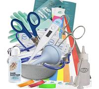 Alpha Dog 5863 - Kit completo de parto para cachorros y gatitos con aspirador de bombilla, tijeras, termómetro, guantes, bandas de identificación, guía de parto + biberón de leche para cachorros y