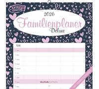 Alpha Edition - Agenda familiar Deluxe 2026 - 30 x 30 cm - Calendario de folletos con 5 columnas y espacio para notas - Calendario familiar con días festivos y vacaciones - Certificado FSC