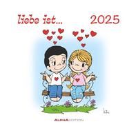 Alpha Edition - liebe ist...- Calendario de postales 2025, 16 x 17 cm, calendario de pared con postales separadas, con soporte y calendario alemán