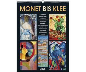 Alpha Edition - Monet to Klee 2026 - Calendario artístico de 42 × 56 cm con obras maestras de Monet, Klee, Marc & Macke - Calendario decorativo de pared para amantes del arte