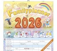 Alpha Edition - Planificador familiar, calendario de dibujos animados 2026 - 30x30 cm - Calendario de bolsillo con 6 columnas y espacio para notas - Divertido calendario de pared para... días festivos