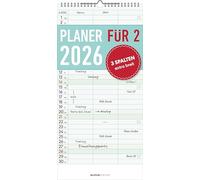 Alpha Edition - Planificador para dos - Calendario familiar 2026 - 22 x 45 cm - Temporizador familiar con 3 columnas y área de notas adicional - Con días festivos y fechas de vacaciones - Ideal para