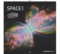 Alpha Edition - Space 2026 - Calendario de folletos 30 × 30 cm (30 × 60 abierto) con área de notas, fascinante calendario de pared espacial y calendario de imágenes, planificador de pared ideal para