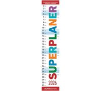 Alpha Edition - Superplaner 2026 - Calendario de rayas de 17 x 85 cm con mucho espacio para notas y fechas de vacaciones, planificador largo claro y calendario de pared para el hogar, la familia y la