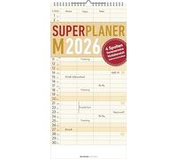 Alpha Edition - Superplaner M - Planificador familiar 2026 - 22x45 cm - Temporizador familiar colorido con 4 columnas y área de notas adicional - Fechas de vacaciones - Perfecto para la organización