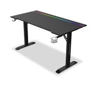 Alpha Gamer Starla RGB Escritorio Gaming 140x72 cm, Iluminación RGB con 4 Modos, Soporte Auriculares, Portavasos, Gestión de Cables, Superficie Texturizada de Carbono, Patas Ajustables, Color Negro