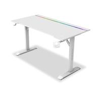 Alpha Gamer Starla RGB Escritorio Gaming 140x72 cm, Iluminación RGB con 4 Modos, Soporte Auriculares, Portavasos, Gestión de Cables, Superficie Texturizada de Carbono, Patas Ajustables, Color Blanco