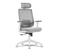 Alpha Gamer Stella - Silla de Oficina ergonómica, Cervical Ajustable, Respaldo en Malla, Transpirable, Reposabrazos 3D Ajustable y Soporte Lumbar Ajustable, 120kg - Blanco y Gris