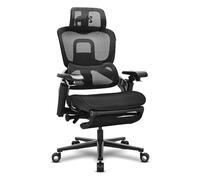 Alpha Gamer Tide - Silla Ergonómica de Oficina en Malla Transpirable con Apoyo Lumbar Dinámico, Reclinación 135°, Reposacabezas y Reposabrazos 4D, Reposapiés Retráctil, Negro