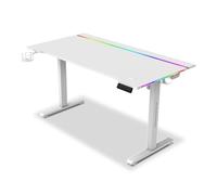 Alpha Gamer Zorya RGB Escritorio Eléctrico Regulable 140x72cm, Altura Ajustable 72-120cm, Iluminación RGB, Memoria 3 Alturas, Soporte Auriculares, Portavasos, Superficie texturizada de Carbono, Blanco