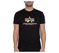 ALPHA INDUSTRIES Basic Foil Print Camiseta, Negro (Black/Yellow Gold-583), M para Hombre