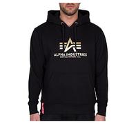 Alpha Industries Sudadera con Capucha Basic Hoody Foil Print para Hombre Black/Yellow Gold