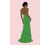 Alpha Kappa Alpha - inspired Black Woman's Notebook in Apple Green & Salmon Pink: Embellished gown and lighter skin tone