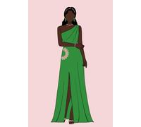 Alpha Kappa Alpha - inspired Black Woman's Notebook in Apple Green & Salmon Pink: Grecian gown and medium skin tone
