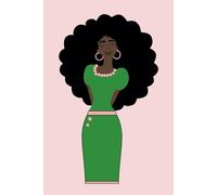 Alpha Kappa Alpha - inspired Black Woman's Notebook in Apple Green & Salmon Pink: Pencil dress with medium skin tone and exuberant hair