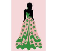 Alpha Kappa Alpha - inspired Woman's Notebook or Journal in Apple Green & Salmon Pink: Flowered ball gown silhouette figure