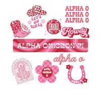 Alpha Omicron Pi - Calcomanías de vinilo de diseño occidental con diseños con licencia oficial, adhesivo extraíble, 10 calcomanías por hoja, por Sorority Shop
