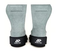 ALPHA PULL® Straps Gym con Gancho de Cuero - Correas Levantamiento de Pesas para Lifting, Fitness, Gimnasio, Sport (Gris)