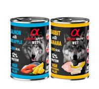 Alpha Spirit Pack 12 Latas Comida Húmeda Perro 400Gr Condroprotector (12x400Gr, 6X Conejo con Plátano 6X Salmón con Piña)