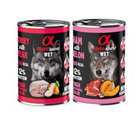 Alpha Spirit Pack 12 Latas Comida Húmeda Perro 400Gr Condroprotector (12x400Gr, 6X Pavo con Pera 6X Jamón con Melón)