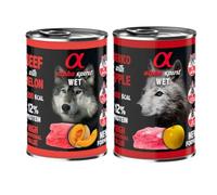 Alpha Spirit Pack 12 Latas Comida Húmeda Perro 400Gr Condroprotector (12x400Gr, 6X Ternera con Melón 6X Cerdo con Manzana)