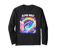Alpha Wolf (Divertido gráfico arcoíris de delfín) Manga Larga