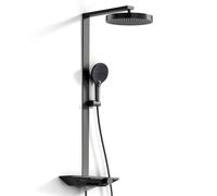 Alphabath Juego de ducha termostática para baño, cabezal de ducha de lluvia de 30 cm y juego de manguera, ducha de mano de 3 tipos de chorro, sistema de ducha de altura ajustable con estante de