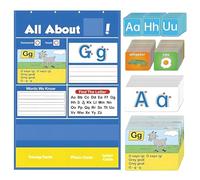 Alphabet Learning Pocket Chart, Interactive Letter Handwriting Practice Tool, Alphabet with 104 Words, Tracing Cards for Preschool, Homeschool, Classroom, 11.42x8.66 Inches