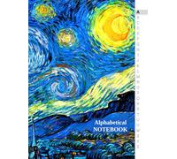 ALPHABETICAL NOTEBOOK Vincent Van Gogh Starry Night LARGE SIZE: A-Z Tabs Printed, 8.25 x 11 inches, 6 Pages per Letter, Lined Journal Organizer, Large Print