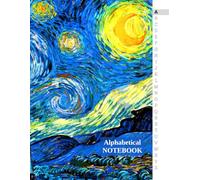 ALPHABETICAL NOTEBOOK Vincent Van Gogh Starry Night LARGE SIZE: A-Z Tabs Printed, 8.5 x 11 inches, 6 Pages per Letter, Lined Journal Organizer, Large Print